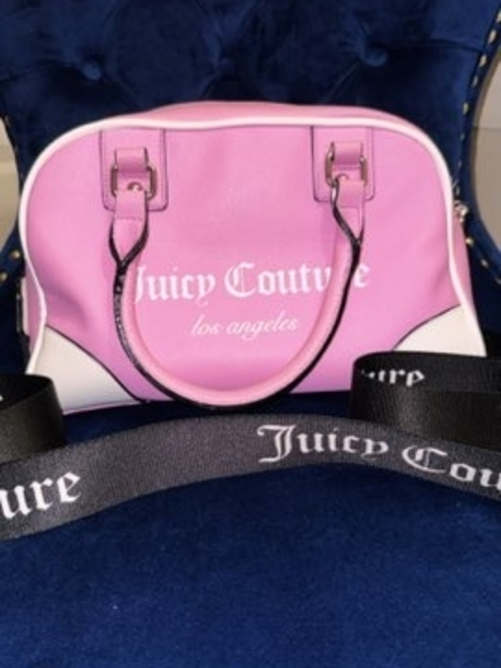 Juicy Couture Pink and White Logo Satchel with Branded Strap